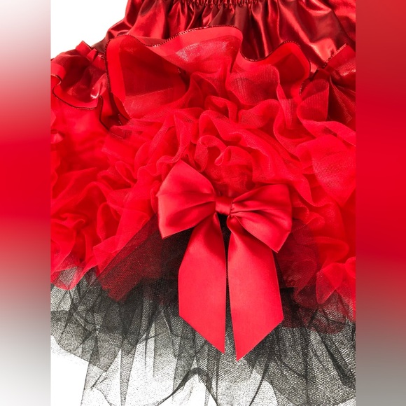 Costume mini skirt Ruffles ribbons tulle & bows Red & Black elastic waist sz S-L - Picture 2 of 10
